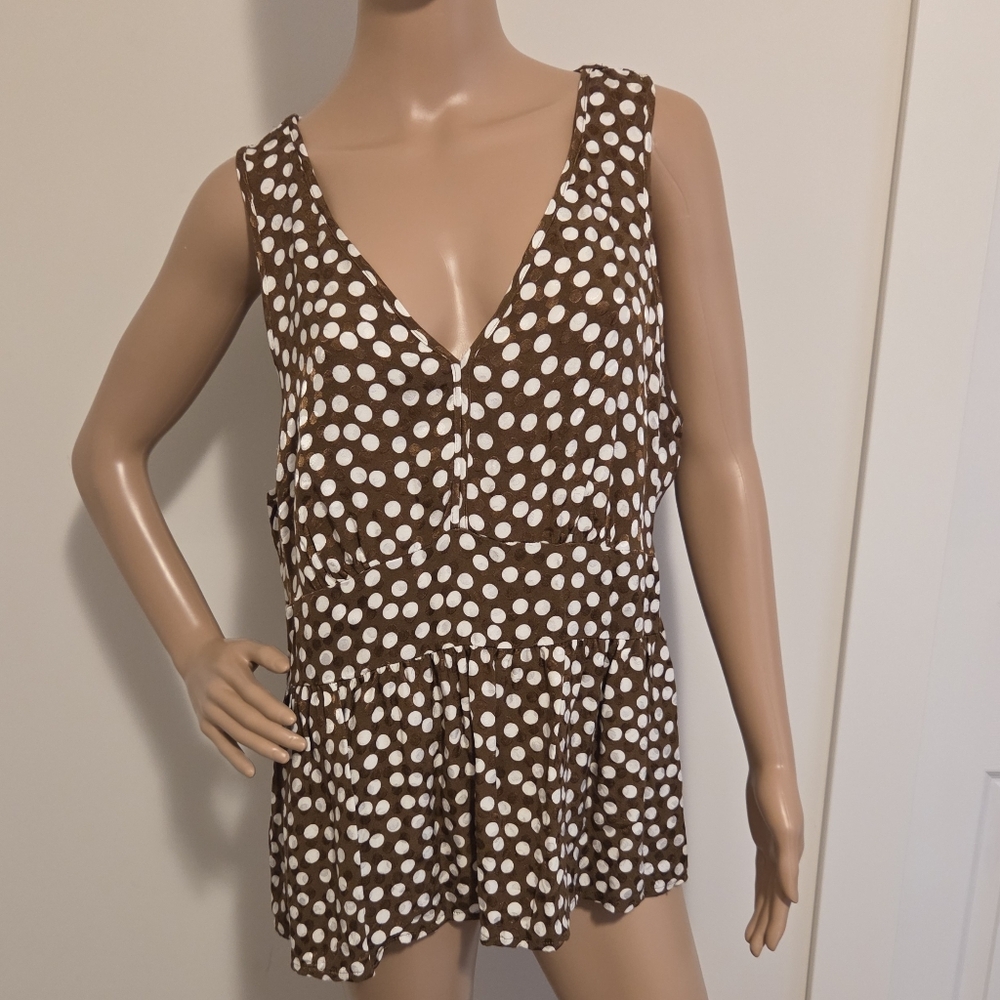 J.Crew Brown And White Polka Dots Peplum Top
